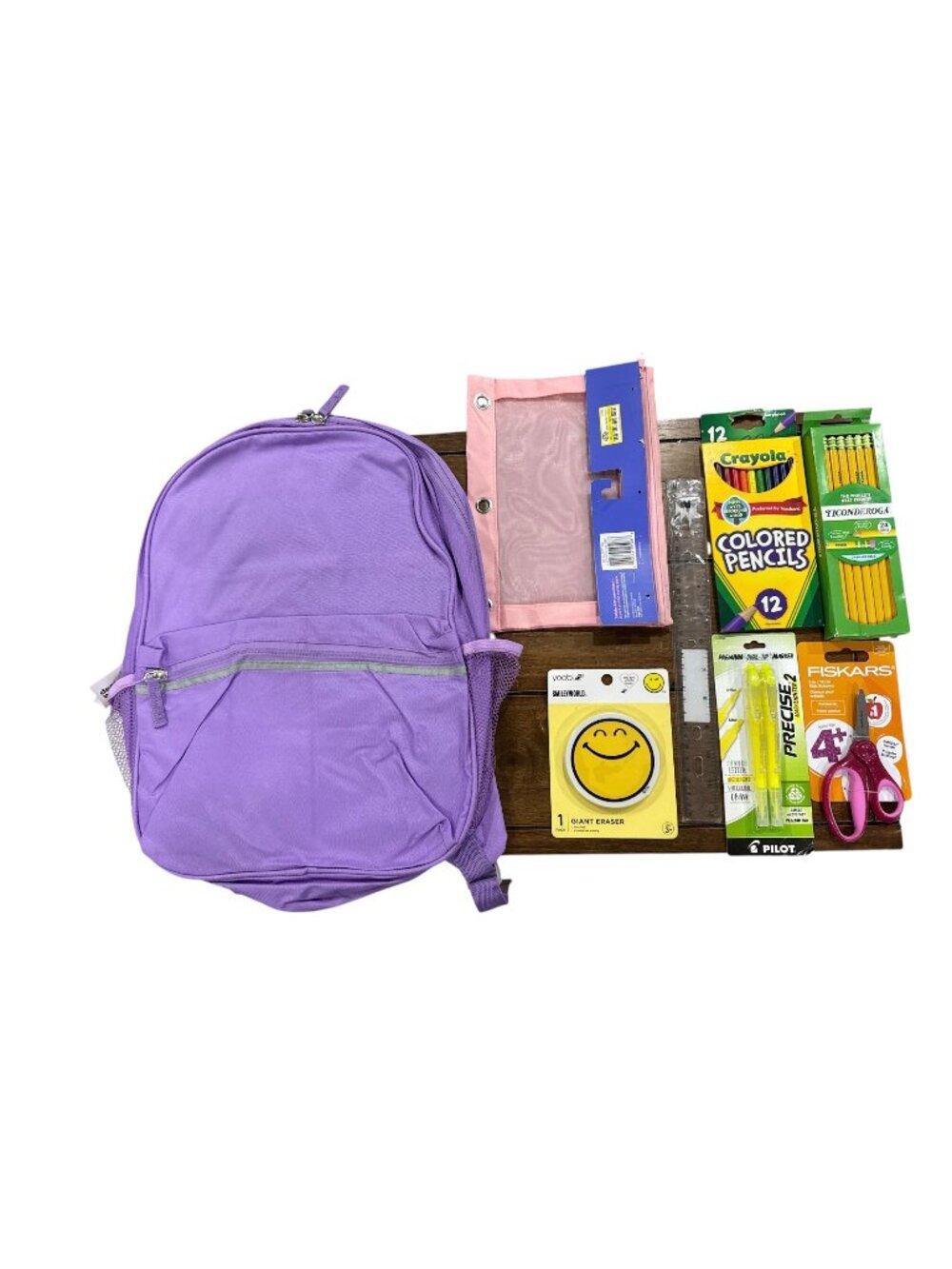 Set of 8 Purple Backpack With School Supplies Set - Includes Crayola Colored Pen